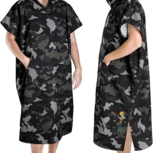 SUN CUBE Surf Poncho Veranderende Gewaad met Capuchon | Dikke Sneldrogende Microfiber Wetsuit Veranderende Handdoek voor Surfen Strand Zwemmen Buitensporten -Camo Zwart
