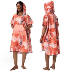 SnelShoppen - Aankleedjas voor Volwassenen, Lichtgewicht Handdoek Poncho voor Surfen, Zwemmen, Wetsuit, Strandomkleden, Roze Bedrukt, M
