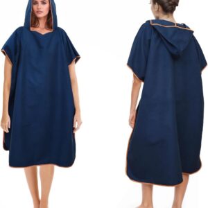 SnelShoppen - Badponcho voor Dames en Heren, Microvezel Surf Poncho met Capuchon, Lange Omkleedhulp voor Strand, Surfen, Zwemmen, Duiken, Donkerblauw