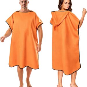 SnelShoppen - Badponcho voor Volwassenen, Surfponcho, Sneldrogend, Winddicht en Warm, Oranje Microvezel, 110x90cm, Perfect voor Strand, Camping en Sur