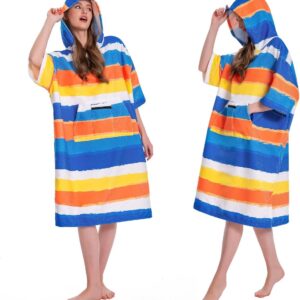 SnelShoppen - Changing Bathrobe Towel Poncho - Oversized Soft Absorbent Quick Dry Surf Poncho met Kap en Zak - Striped voor Dames en Heren - Ideaal vo
