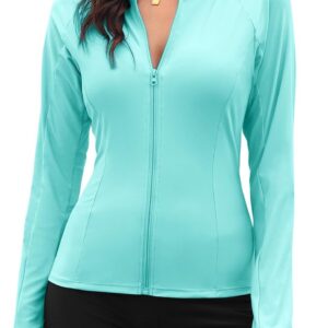 SnelShoppen - Tuopuda Damesvest met Rits, Sneldrogende Wetsuit-Tops met Lange Mouwen, UV Bescherming UPF 50+, Mintgroen, Maat S, Perfect voor Zwemmen