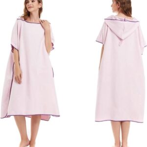 Sneldrogende badjas - strandhanddoek - hoodie - microvezel strandtop - dubbelzijdig fleece - roze