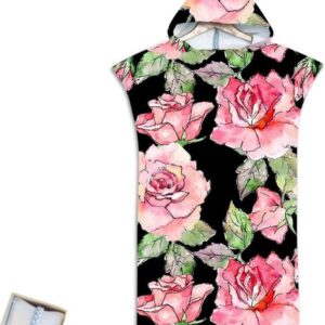 Strand Poncho - Badjas met capuchon Handdoek poncho - Omkleden op locatie - Sneldrogend microvezel - 75x110cm - Roze Roos