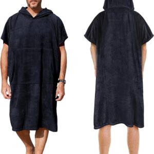 Strand Surfponcho met Zak, Waterabsorberend Wetsuit, Omkleedponcho met Capuchon, Handdoekponcho Badjas voor Surfen, Zwemmen, Baden - Voor Volwassenen, Mannen en Vrouwen, Zandbestendig