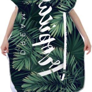 Strandhanddoek met capuchon - Draagbare wikkelponcho - Omkleden na watersport - Sneldrogend microvezel - 110 x 75 cm - Tropische bladeren