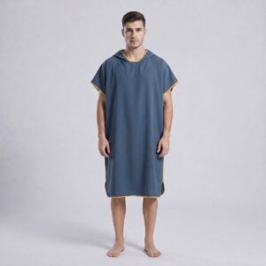 Strandponcho voor volwassenen, badjas met zak van 110 x 82 cm voor mannen en vrouwen, sneldrogende lichtgewicht badjas, surfhanddoek met capuchon voor strandzwemmen en duiken,Marineblauw