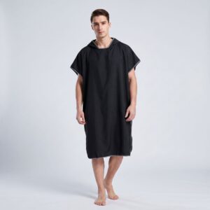 Strandponcho voor volwassenen, badjas met zak van 110 x 82 cm voor mannen en vrouwen, sneldrogende lichtgewicht badjas, surfhanddoek met capuchon voor strandzwemmen en duiken,zwart