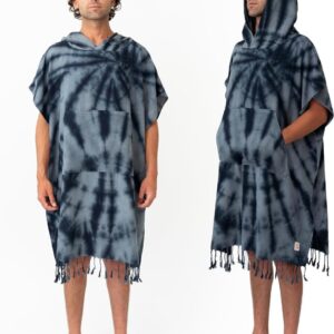 Surf Poncho - Grote Aankleedhanddoek - 100% Katoen - Capuchon - Handdoek - Zwart Tie-Dye