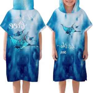 Surfponcho Kinderen - Badjas Handdoek - Strand en Zwemmen - Sneldrogend Zacht - 60x60cm - Manta Ray