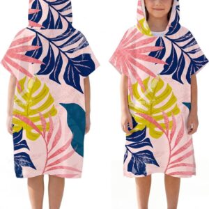 Surfponcho Kinderen - Microvezel Handdoek - Omkleden Strand - Sneldrogend Warm - 60x75 cm - Kleurrijk schildpadblad
