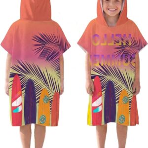 Surfponcho Kinderen - Omkleedhanddoek Capuchon - Snel Omkleden - Sneldrogend Microvezel - 60x60 cm - Surf bij zonsondergang