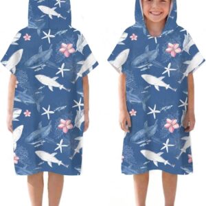 Surfponcho Kinderen - Omkleedhanddoek Capuchon - Strand en Zwemmen - Sneldrogend Microvezel - 60x60cm - Zwarte Haaien