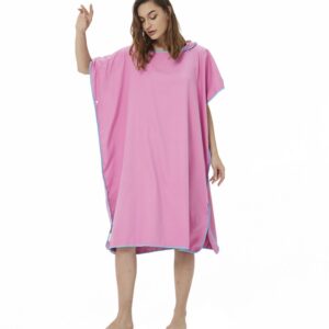 Surfponcho, voor dames, heren, volwassenen en tieners, ultralichte en snel drogende badponcho, handdoekponcho van microvezel, ook te gebruiken als aankleedhulp voor op het strand (roze)
