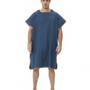 Surfponcho, voor dames, heren, volwassenen en tieners, ultralichte en snel drogende badponcho, handdoekponcho van microvezel, ook te gebruiken als aankleedhulp voor op het strand (Marine)
