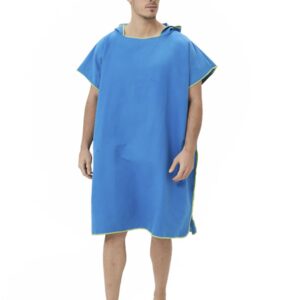 Surfponcho, voor dames, heren, volwassenen en tieners, ultralichte en snel drogende badponcho, handdoekponcho van microvezel, ook te gebruiken als aankleedhulp voor op het strand (blauw)