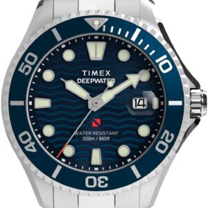 Timex Deepwater Meridian Quartz Analoog Horloge Zilver En Blauw Kast: 100% Roestvrij Staal | Armband 100% Roestvrij Staal 44 mm TW2W81900AJ, TW2W82000AJ