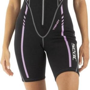 Trendy Lady, Eendelig kort wetsuit van 2,5 mm neopreen met ritssluiting aan de voorzijde, voor snorkelen, surfen en watersporten in gematigde wateren voor volwassenen en kinderen