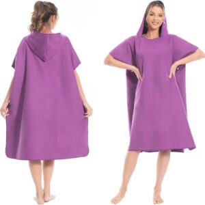 Ultralight Surf Poncho voor Dames en Heren, Sneldrogend Microvezel Strandponcho in Paars, Ideaal voor Zwemmen en Surfen