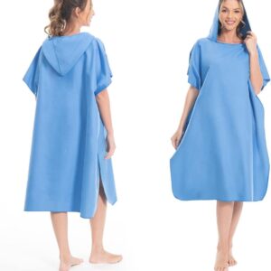 Ultralight Surf Poncho voor Dames en Heren, Sneldrogend Microvezel Zwemponcho in Lichtblauw, Perfect voor Strand en Watersport