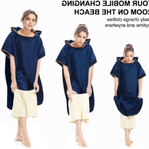 Unisex Badponcho van Microvezel met Capuchon, Ideaal voor Strand en Surfen, Lange Veranderingstool in Donkerblauw