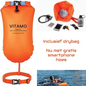 VITAMO™ Zwemboei met Noodfluitje en Drybag Opbergzak - Veilig open water zwemmen - Veiligheidsfluitje - Triatlon - Noodpakket - Met Gratis waterdicht smartphone hoesje