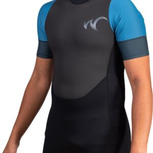 Watrflag Shorty Cairns Heren - 3 mm Premium neopreen met Lycra korte mouwen - Zwart/grijs/petrol M