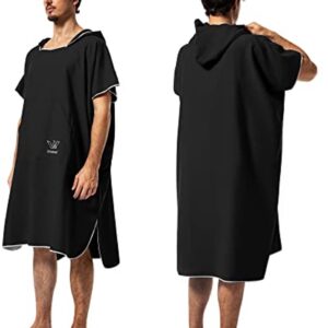 Winthome Badponcho, microvezel poncho, handdoek, sneldrogend, badjas, compact, licht, om te kleden, strand, zwemmen, watersport (zwart, M)