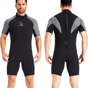 Womens Back Zipper Short Wetsuit Men 3mm neopreen korte mouw wetsuit voor surfen zwemmen kajakken Snorkeling Canoeing Scuba Diving (rood)
