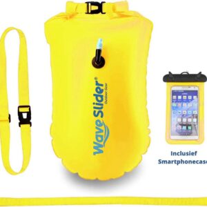 Zwemboei voor Veilig Openwater en Triatlon Zwemmen - Zwem Boei - Reddingsboeien - incl. drybag /Saferswimmer/Safe swimmer/ 20 Liter + Waterdichte smartphone hoes - Waveslider®