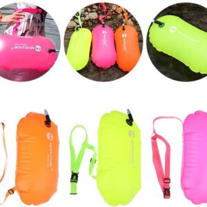 Zwemboeien - Zwemboeien voor open water - PVC zwemboeien - Set van 3 - Veiligheidsboeien met één holte (gemakkelijk opblaasbaar en te slepen) - Feloranje + fluorescerend geel + felroze - Inclusief heupriem