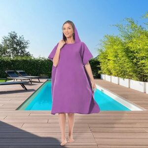 omkleed handdoek op het strand, sneldrogend en ultralicht, surfponcho voor dames en heren, omkleed handdoek uit microvezel, zwemponcho en poncho handdoek tegelijkertijd (Paars)